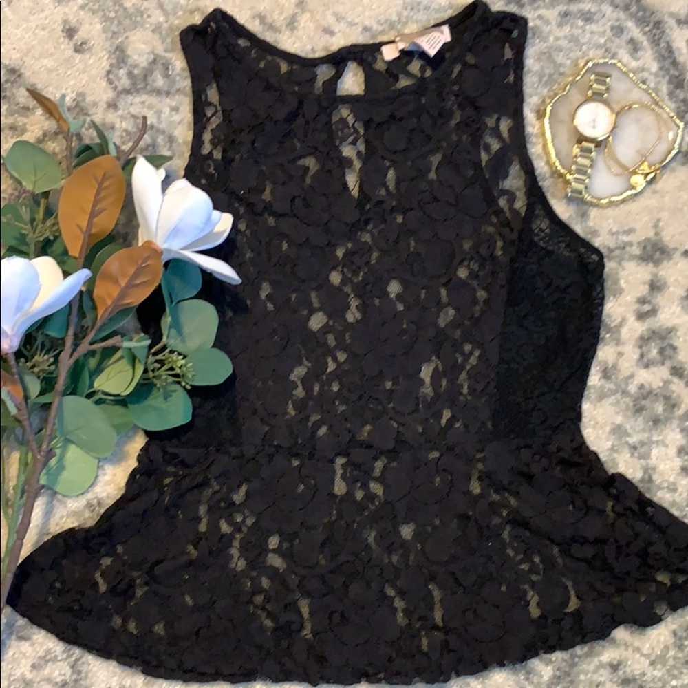 Black Lace Peplum Tank Top Blouse